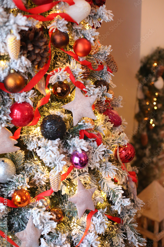 Fototapeta premium Christmas tree decoration close up