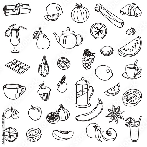 foodstuffs. fruit. vegetables. food. set of vector sketches