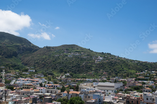 Aerial view of Lipari at Aeolian Islands near Sicily, Italy
