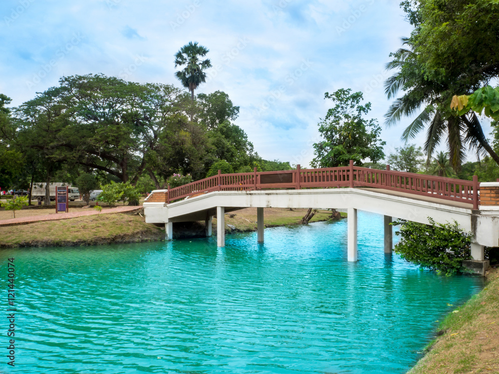 Thai old bridge in Ayutthaya Historical Park, Thailand.