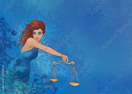 Illustration of libra  zodiac sign as a beautiful girl