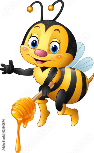 Cartoon bee holding honey dipper