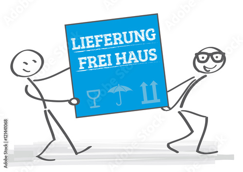 Lieferung frei haus - Strichmännchen liefern großes Paket aus