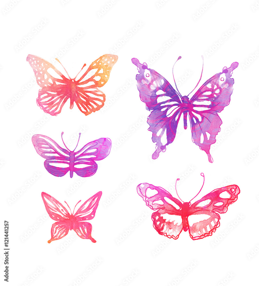 Naklejka Amazing watercolor butterflies set