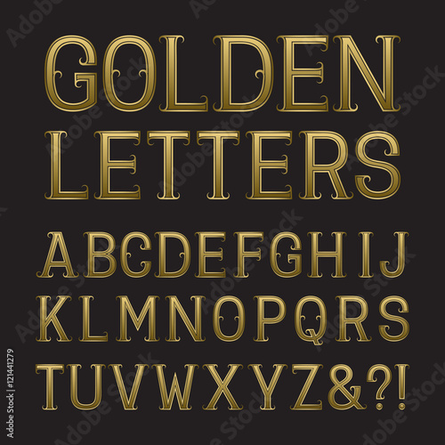 Golden capital letters with tendrils. Luxury font for rich design. Isolated latin alphabet.