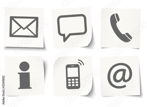 six contact us icons on sticky notes