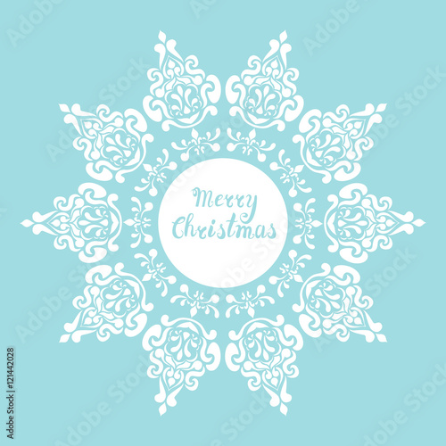 Merry Christmas card with snowflake. Lettering.