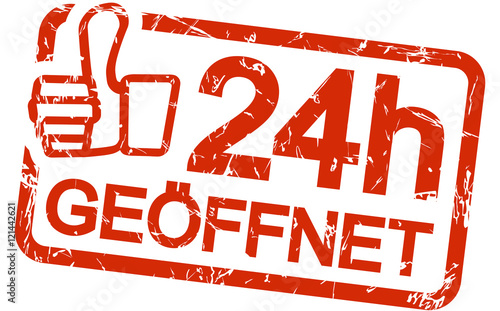 red stamp with text 24h geöffnet