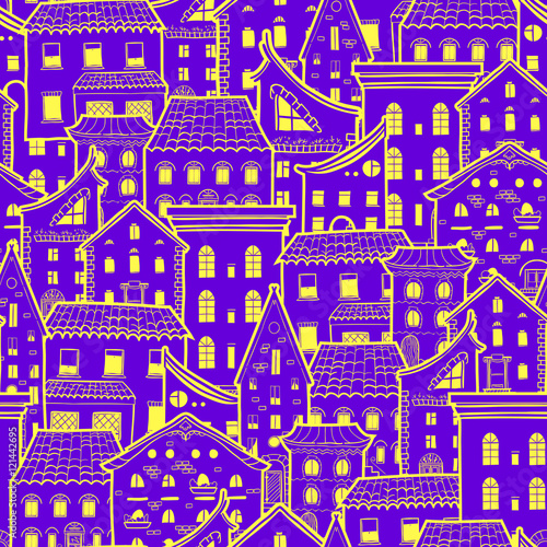 Seamless pattern with houses, doodle house vector background, good for design fabric and wrapping paper, EPS 8