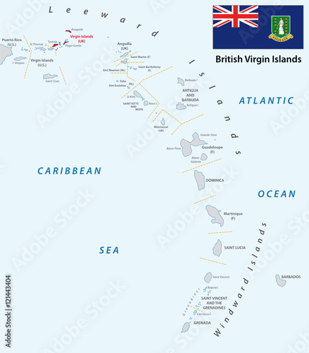 lesser antilles outline map british virgin islands with flag