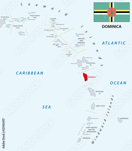 lesser antilles outline map dominica with flag photo