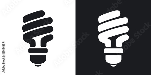 Vector energy saving fluorescent light bulb icon. Two-tone version on black and white background