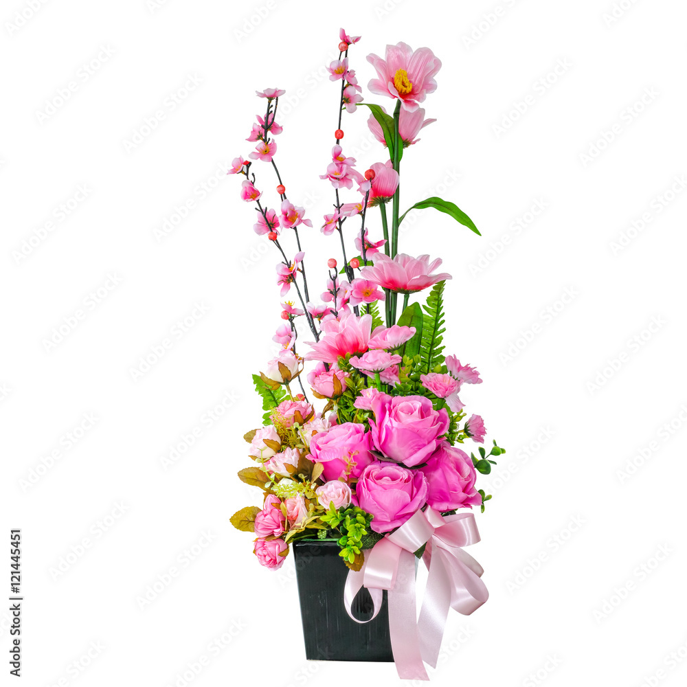 Colorful Artificial Flower Arrangement on white background
