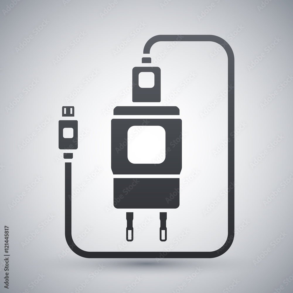 Vector Charger for Phone with micro USB Connector icon. Simple icon on a light gray background Vector Charger for Phone with micro USB Connector icon. Simple icon on a light gray background