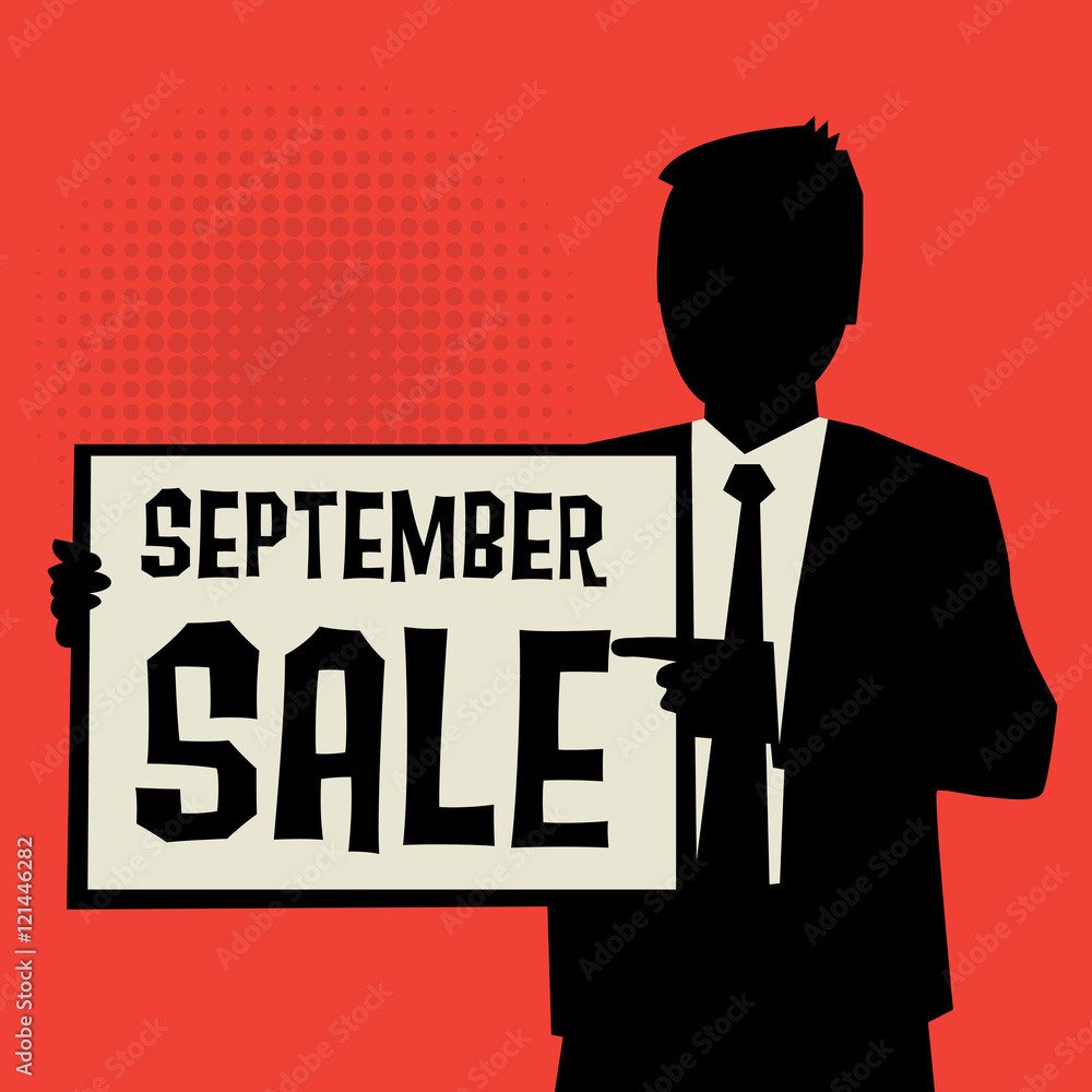 Man showing board, business concept with text September Sale Man showing board, business concept with text September Sale