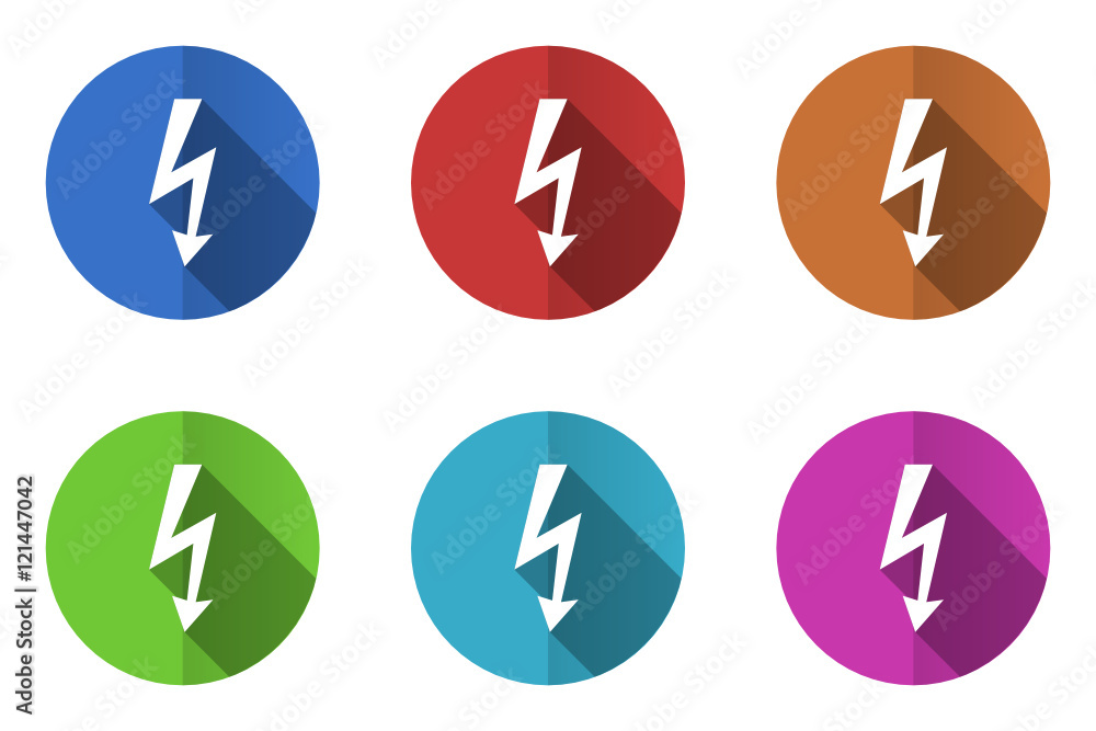 Flat design vector icons. Colorful web buttons set. 