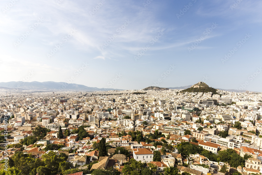 View of Athens and Mount Lycabettus at sunrise, Greece
