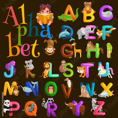 Abc animal letters for school or kindergarten children alphabet education isolated