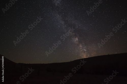 Night sky with bright stars. View of the Milky Way.