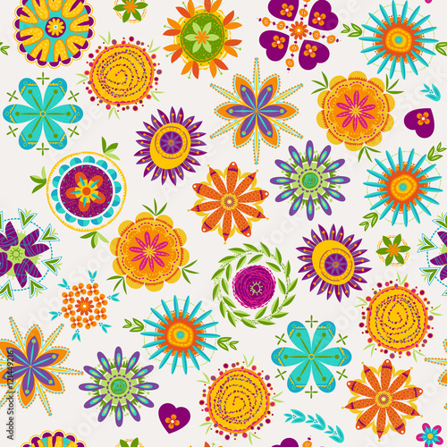 Colorful decorative fantasy flowers. Seamless background pattern. 