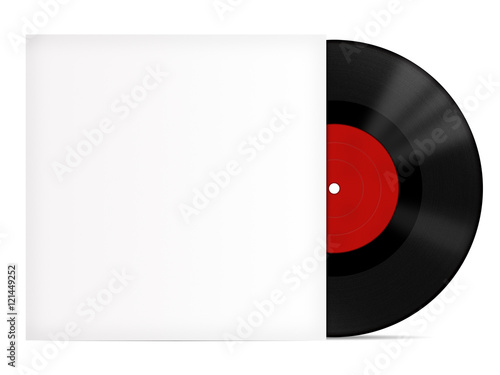 Vinyl record with red label and cover mockup