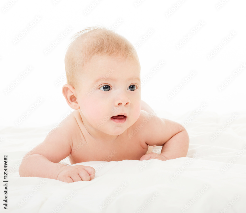 Beautiful happy baby. One, isolated on white. Beautiful happy baby. One, isolated on white.