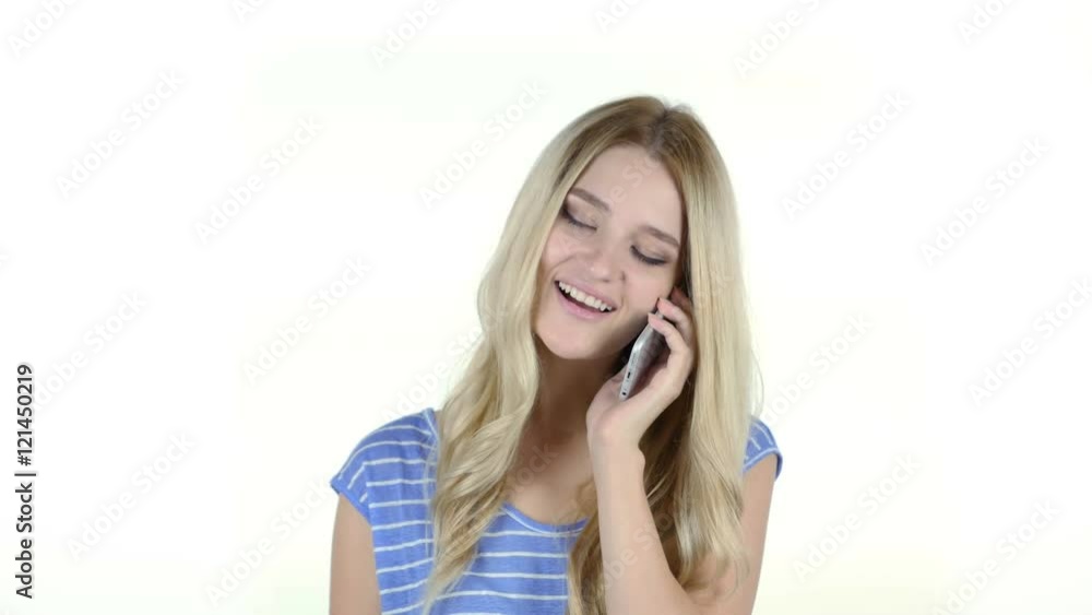 Woman Talking On Smartphone, White Background