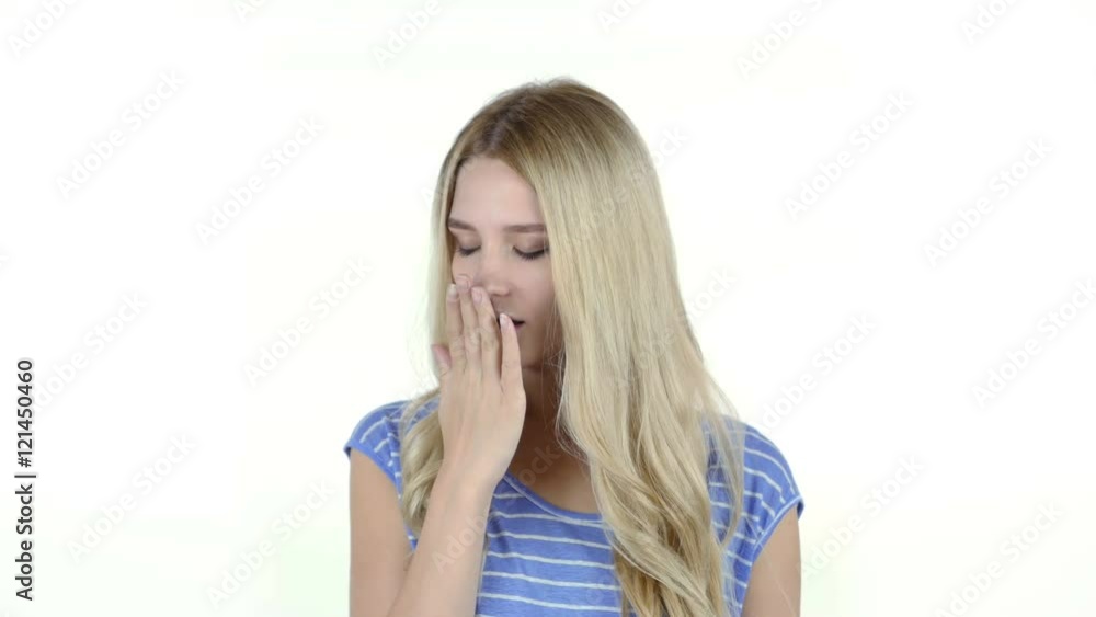 Yawning Tired Beautiful Woman , Napping , White Background Yawning Tired Beautiful Woman , Napping , White Background
