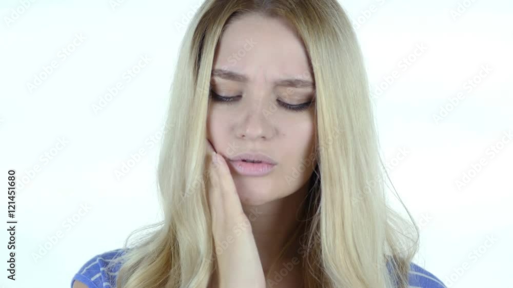 Toothache , Woman Suffering from Pain In Teeth , White Background Toothache , Woman Suffering from Pain In Teeth , White Background