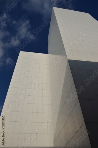 Modern building with white tile facade