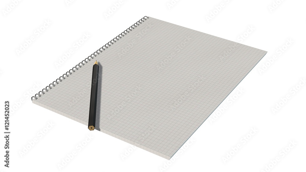 Blank spiral bound notebook with squared paper and pencil isolated on white Blank spiral bound notebook with squared paper and pencil isolated on white