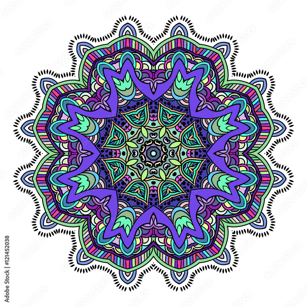 Abstract ethnic colored mandala ornamental pattern. Unique oriental style hand drawn design elements. templates for your designs