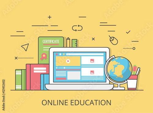 Linear Flat online education website vector illustration