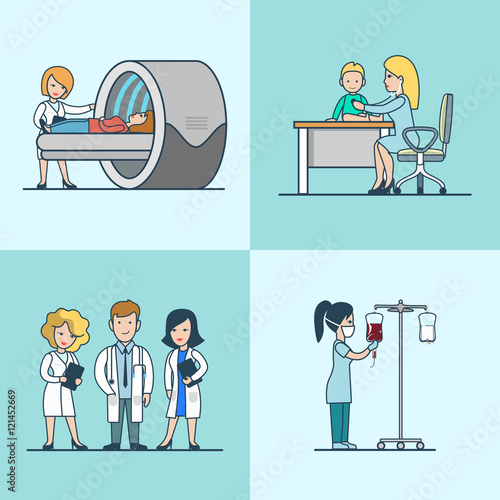 Linear Flat child medical doctor tomography paediatric vector