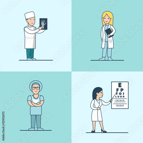 Linear Flat surgeon therapist ophthalmologist vector set