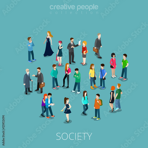 Isometric flat Society members 3d people vector illustration.
