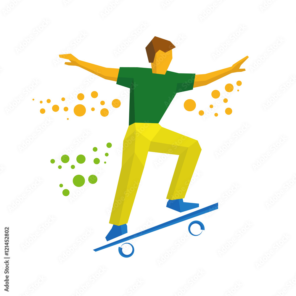 Skateboarder jump on skateboard. Skater doing tricks