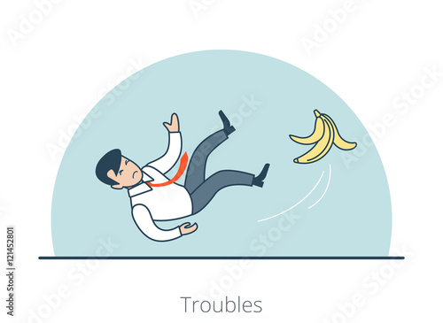 Linear Flat man slipped banana peel vector Troubles Business