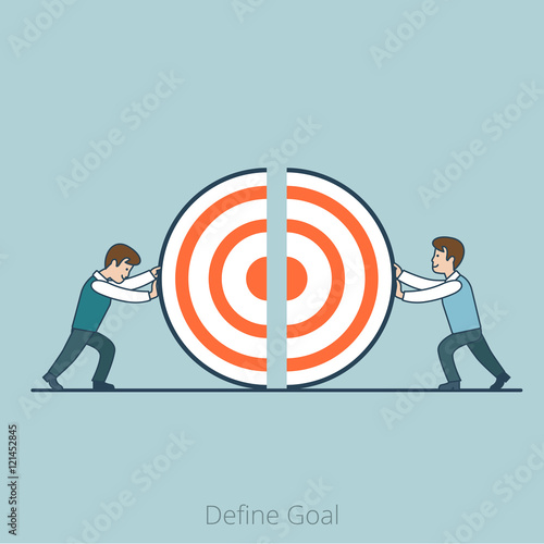 Linear Flat Define Goal Business men pushing target piece vector