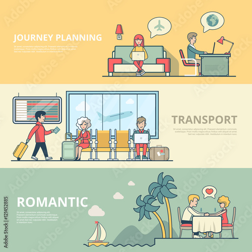 Linear Flat Family planing journey transport romantic vector