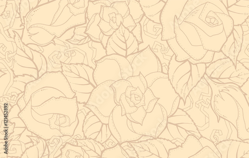 Seamless ornamental pattern with stylized abstract roses flowers and tribal paisley. Ethnic floral design template can be used for wallpaper, pattern fills, textile, fabric, wrapping, surface textures