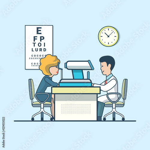 Linear Flat Business woman visit vector ophthalmologist