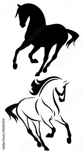 running horse black and white outline and silhouette