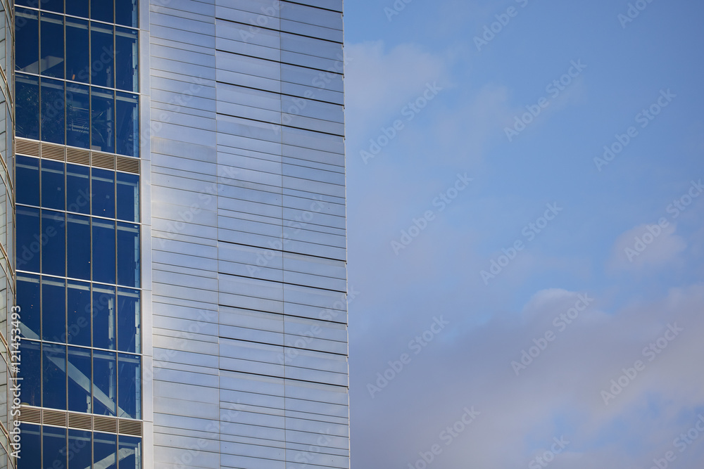 Golden office buildings against the sky Golden office buildings against the sky