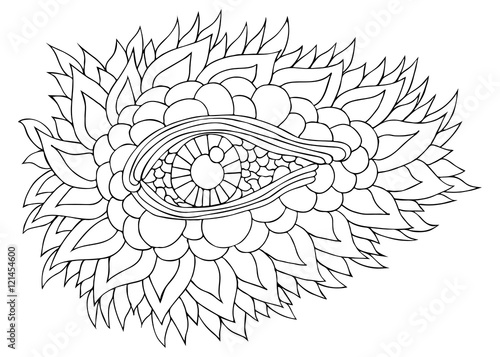 Abstract eye of a dragon / lizard / crocodile. Vector illustration. Black and white version. Pattern for coloring book. Doodle. Zentangle.