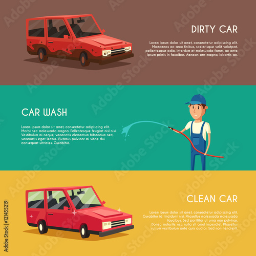 Car washing service. Vector cartoon illustration