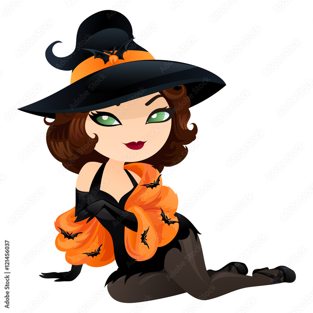 Cute witch in a cartoon style.