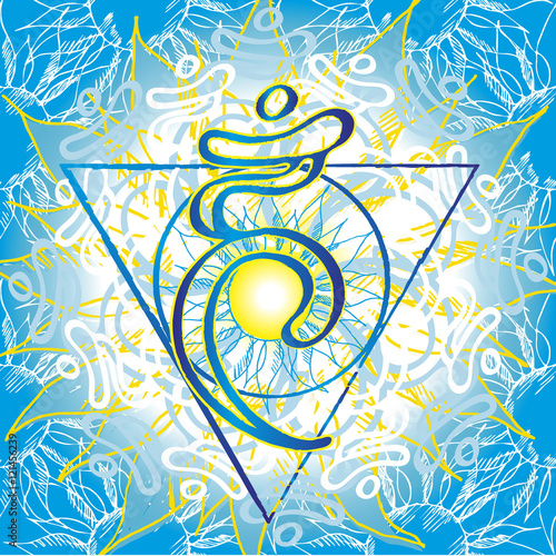 Chakra Vishuddha icon, ayurvedic symbol, flower pattern. 21 june. World yoga Day. International yoga day.