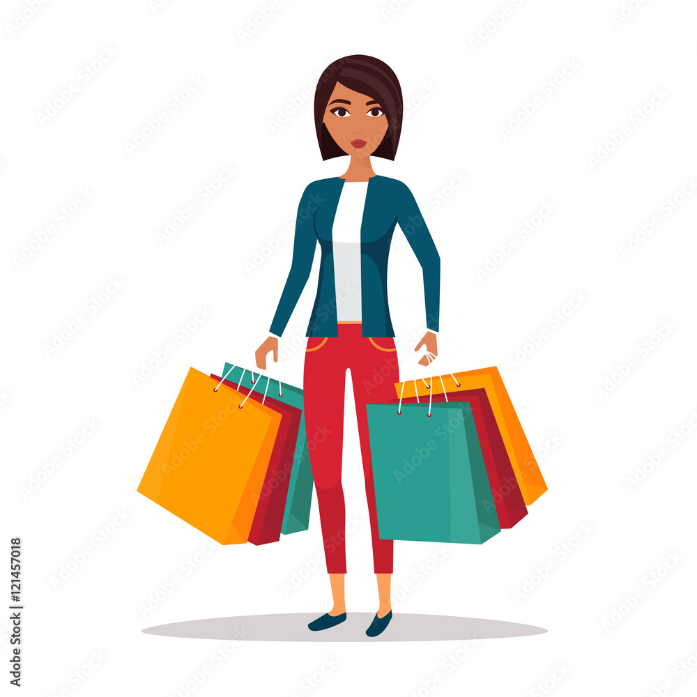 Woman with shopping bags. Shop sale vector illustration