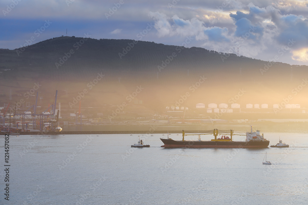 oil tanker ship with tugboat assistant oil tanker ship with tugboat assistant
